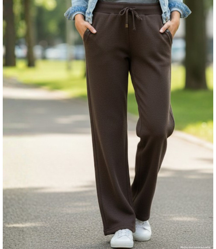Pantalon Molleton Femme Marron Coton : Confort & Style Casual