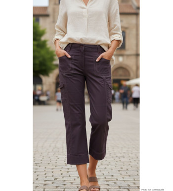 Pantacourt Femme Coton Stretch Raisin AXXANO