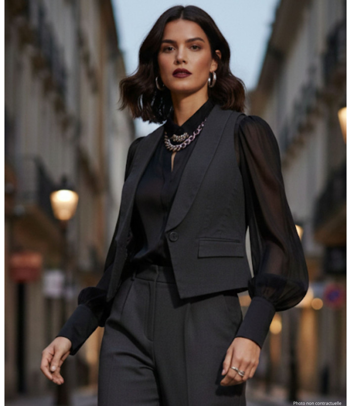 Gilet Blazer Femme Coton Gris Axxano – Chic & Confortable