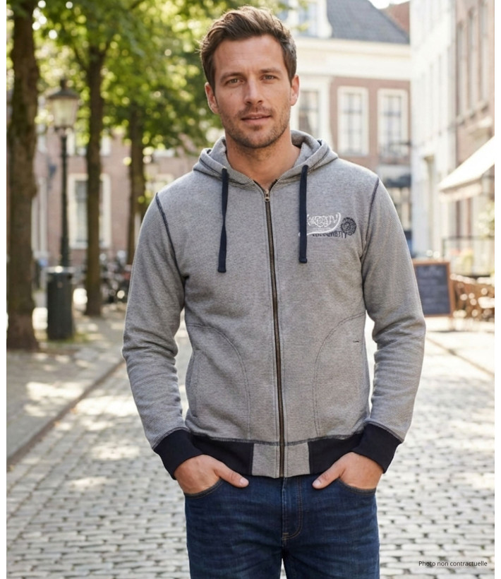 Sweat à capuche homme rayé blanc/marine – AH1169M