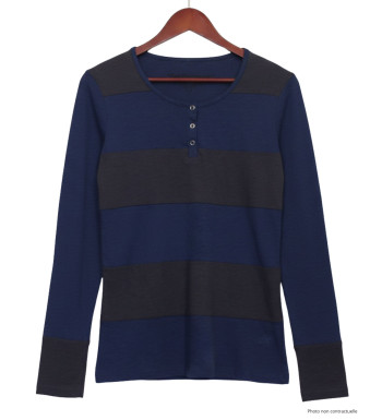 Tee-shirt femme rayé indigo/ardoise – Détails boutons coton