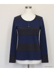 Tee-shirt femme rayé indigo/ardoise – Détails boutons coton
