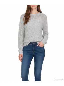 Pull maille fantaisie POLLY3 beige/marine – Bas liquette chic