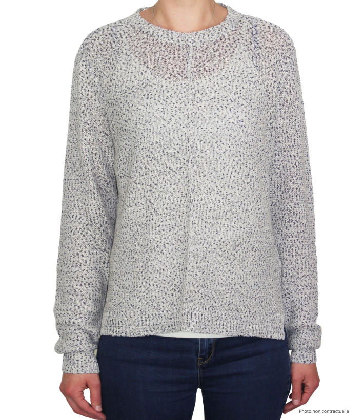 Pull maille fantaisie POLLY3 beige/marine – Bas liquette chic
