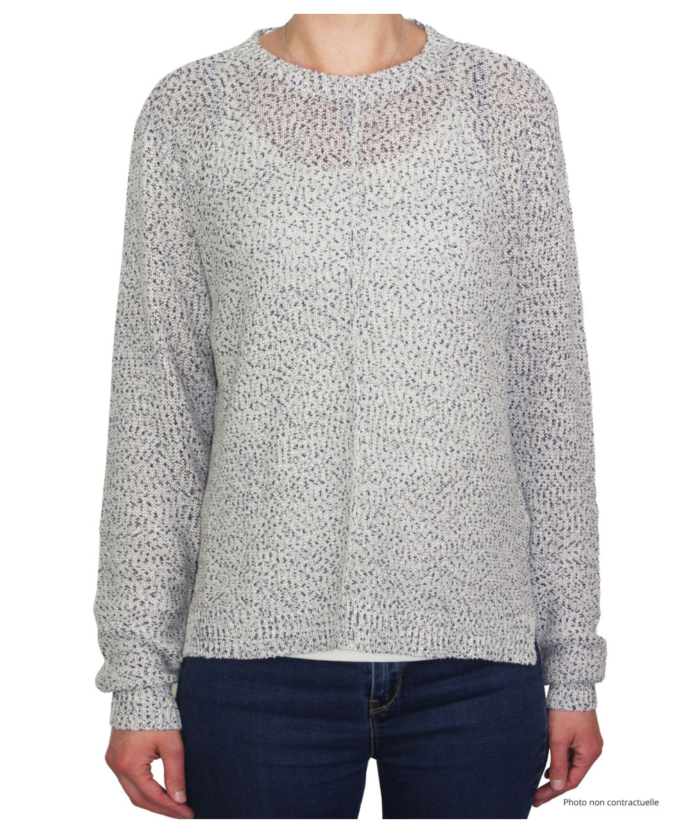 Pull maille fantaisie POLLY3 beige/marine – Bas liquette chic