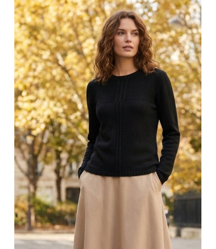 Pull uni noir femme SH1006N – Élégance et confort