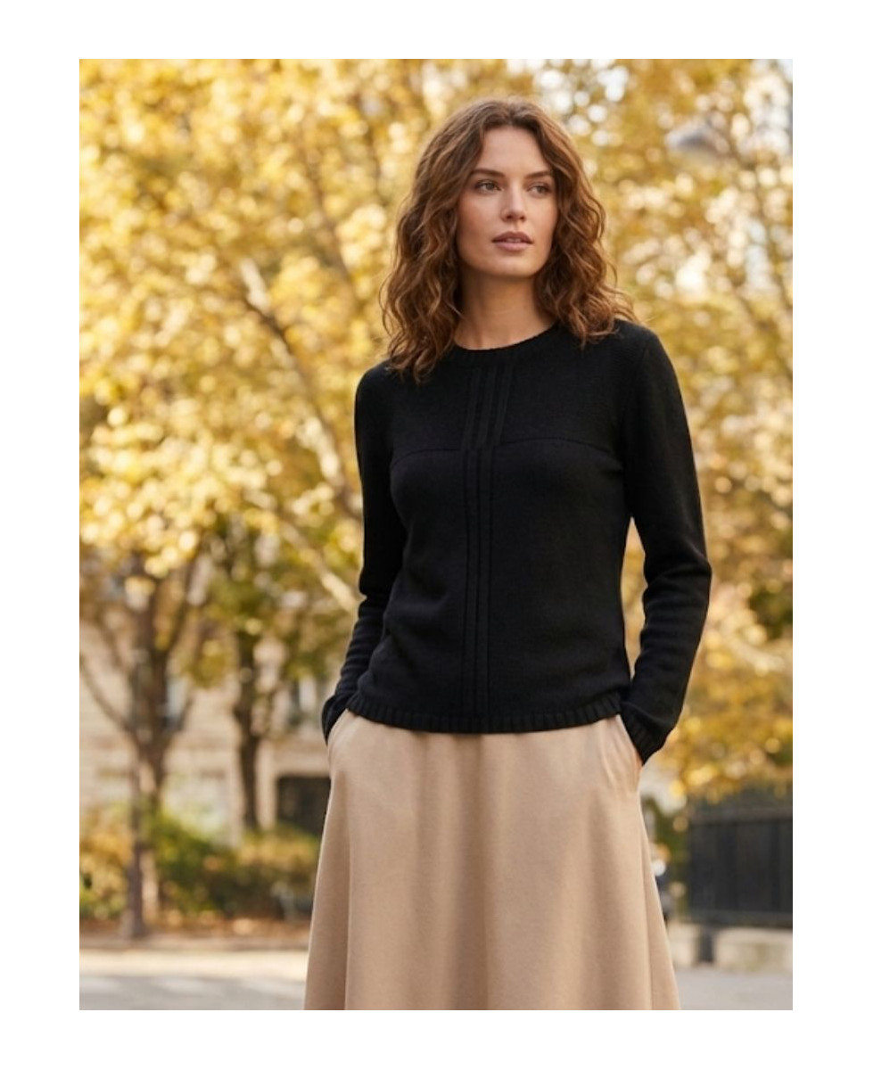 Pull uni noir femme SH1006N – Élégance et confort