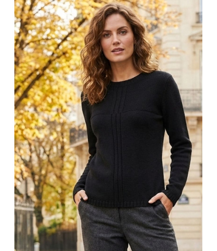 Pull uni noir femme SH1006N – Élégance et confort