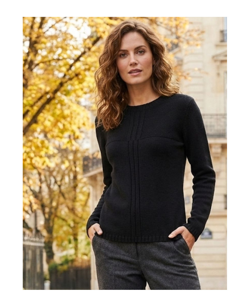 Pull uni noir femme SH1006N – Élégance et confort