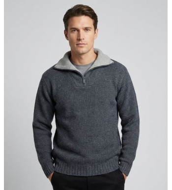 CHALLENGER PRIMO4 pull col camionneur uni anthracite gris homme