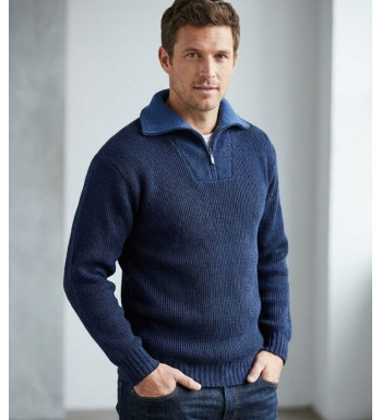 CHALLENGER PRIMO6 pull col camionneur uni bleu marine homme
