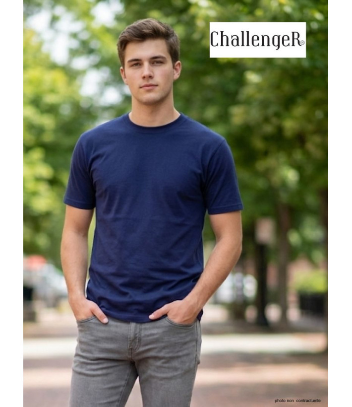 Tee-shirt Col Rond Challenger F110 - Coton Peigné Bleu Marine