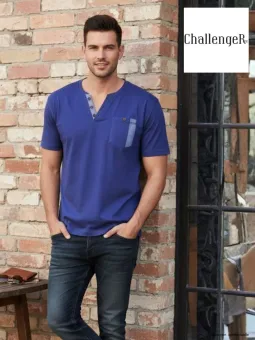 Tee-shirt Col Boutonné Homme Sierra2 - Challenger Bleu Indigo