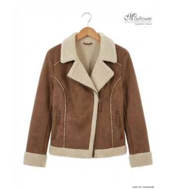 Perfecto femme marron simili – Style rock chic, coupe ajustée