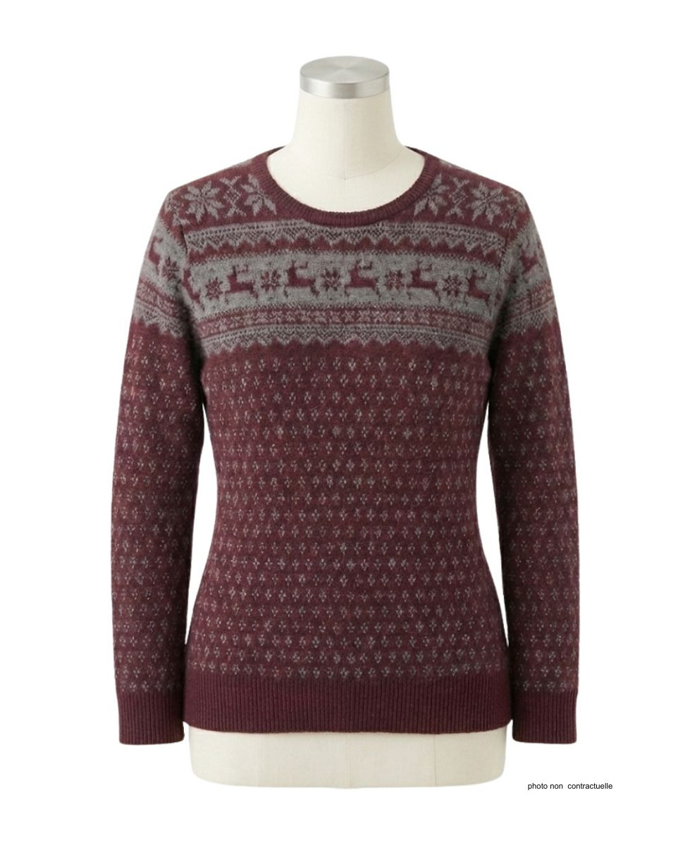 Pull Jacquard Femme Mayflower Colombe1 - Motifs Hiver Bordeaux