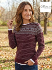 Pull Jacquard Femme Mayflower Colombe1 - Motifs Hiver Bordeaux
