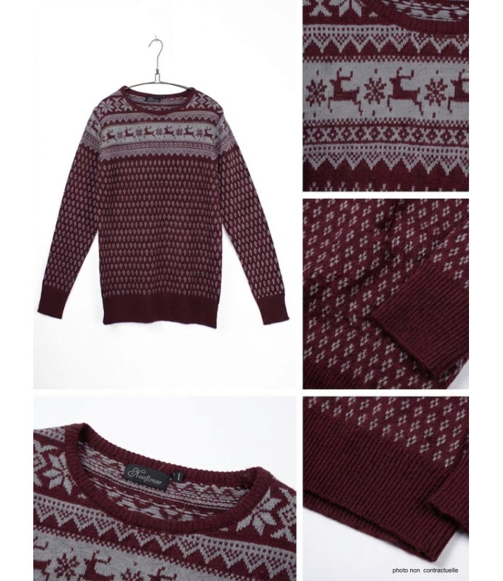 Pull Jacquard Femme Mayflower Colombe1 - Motifs Hiver Bordeaux