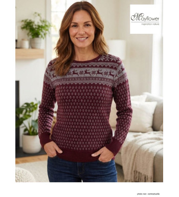 Pull Jacquard Femme Mayflower Colombe1 - Motifs Hiver Bordeaux