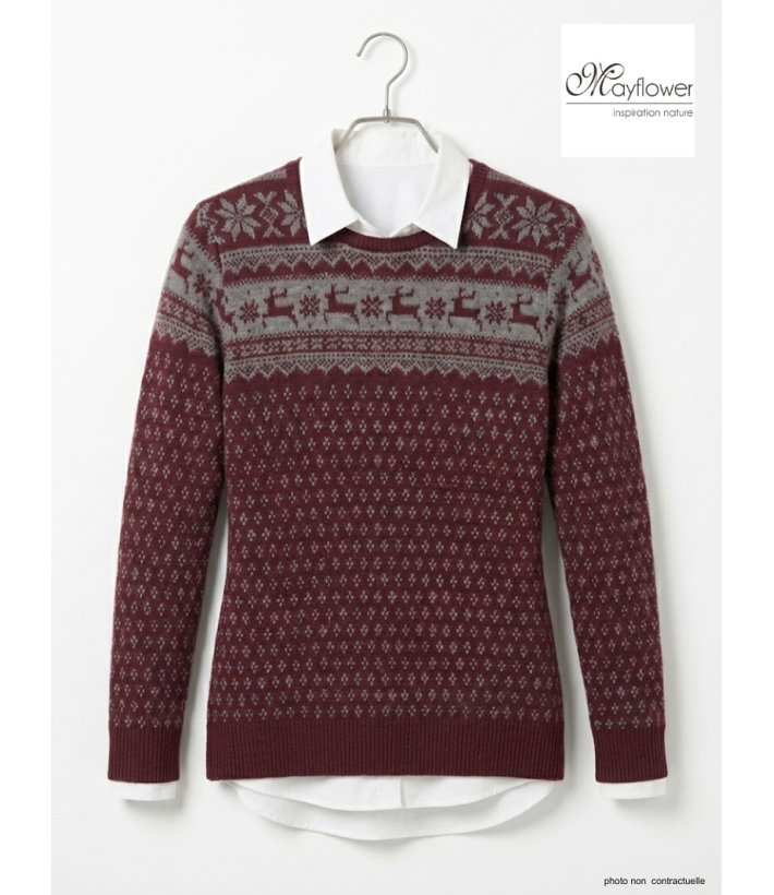 Pull Jacquard Femme Mayflower Colombe1 - Motifs Hiver Bordeaux