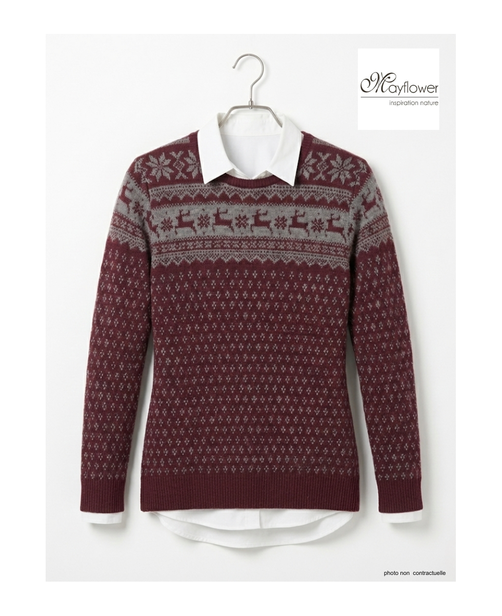 Pull Jacquard Femme Mayflower Colombe1 - Motifs Hiver Bordeaux