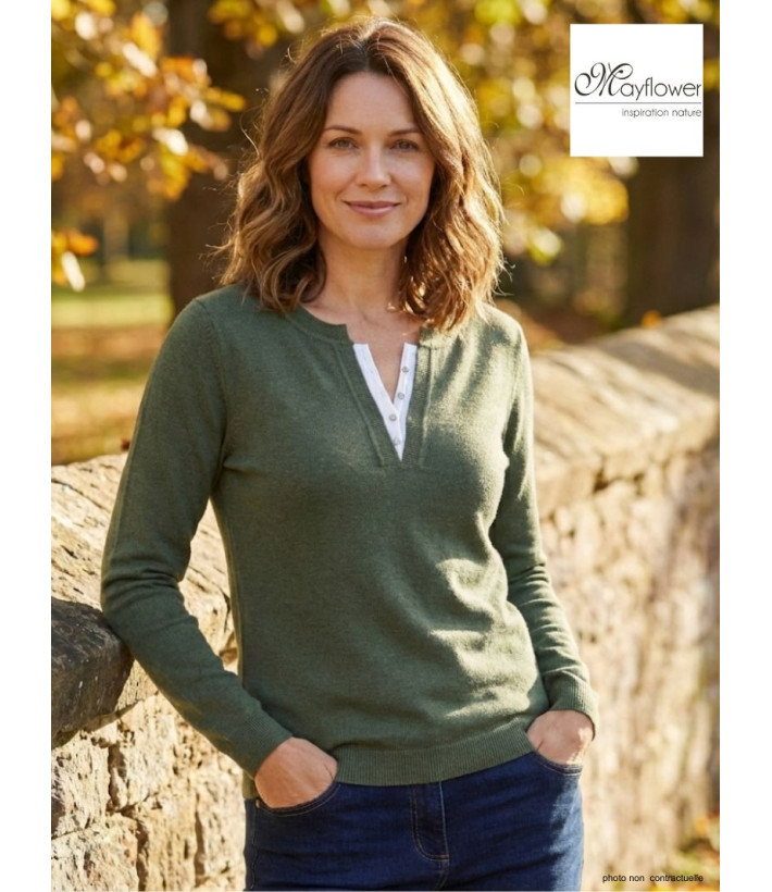 Pull Femme Col Fantaisie Mayflower Papaye1k - Kaki & Boutons