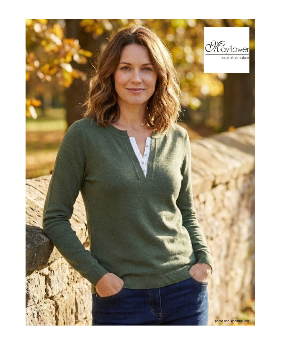 Pull Femme Col Fantaisie Mayflower Papaye1k - Kaki & Boutons