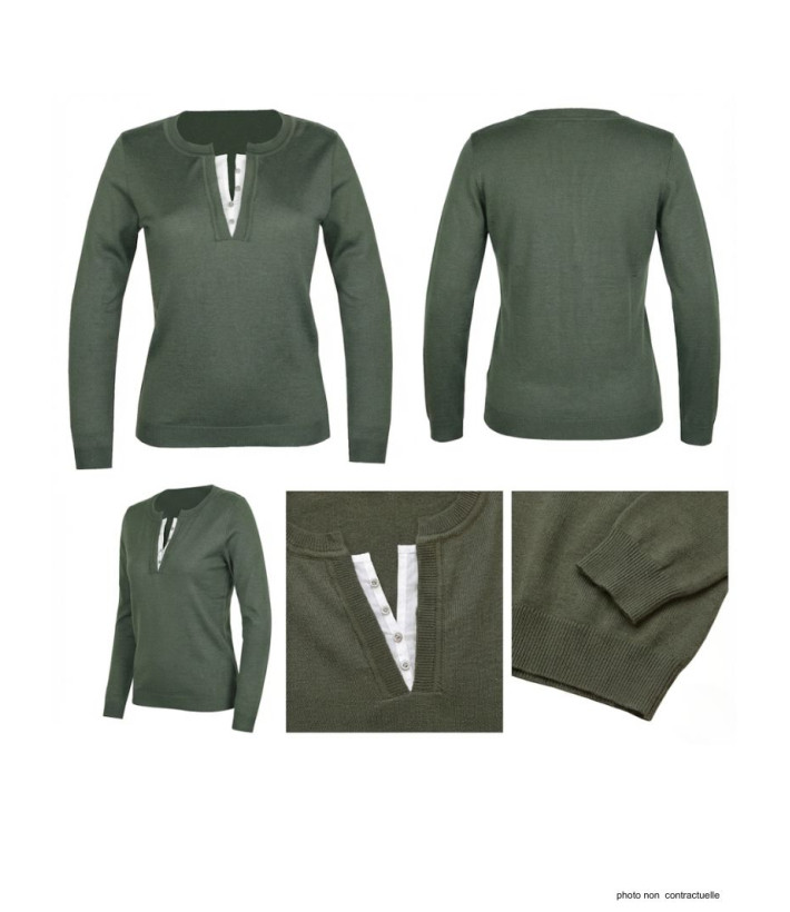 Pull Femme Col Fantaisie Mayflower Papaye1k - Kaki & Boutons