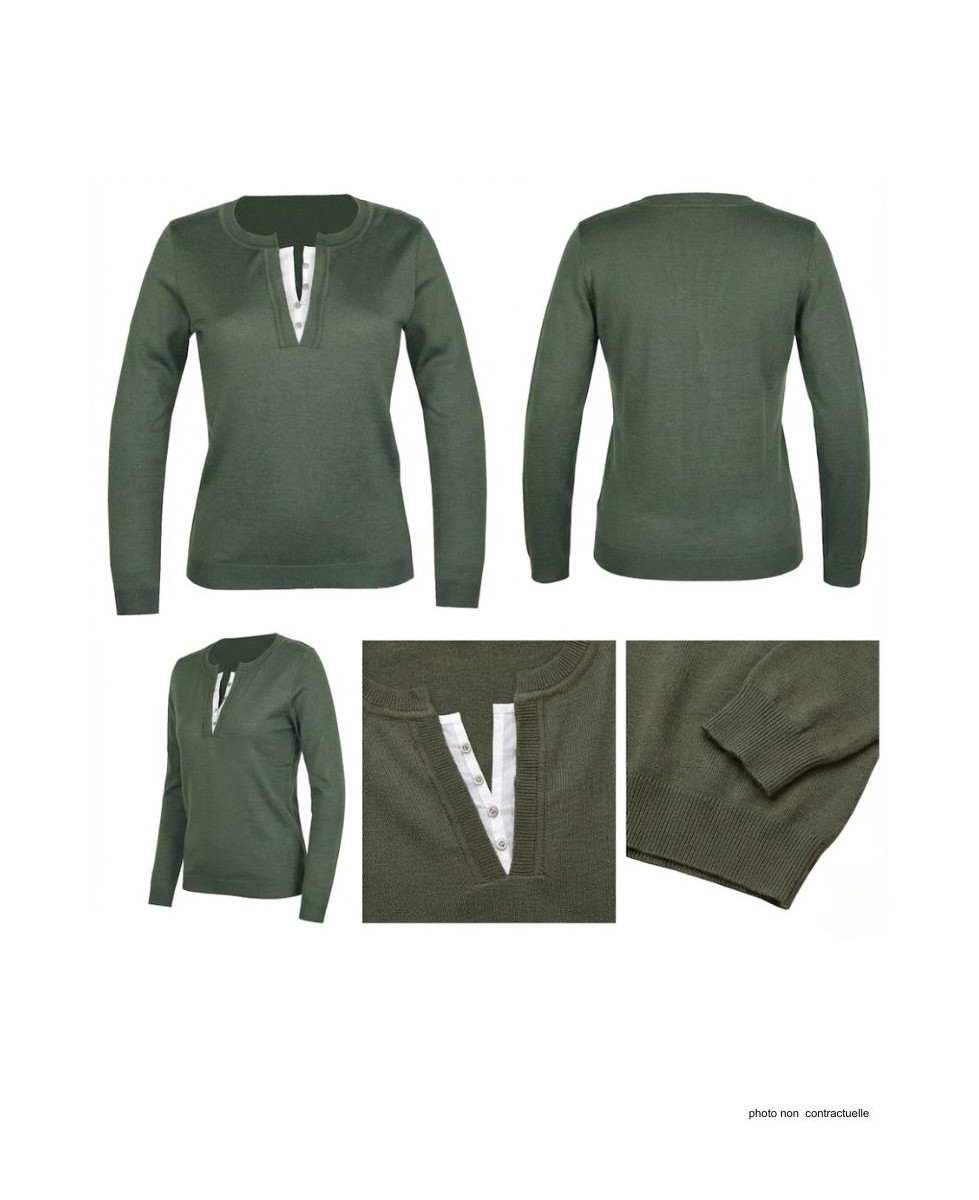 Pull Femme Col Fantaisie Mayflower Papaye1k - Kaki & Boutons