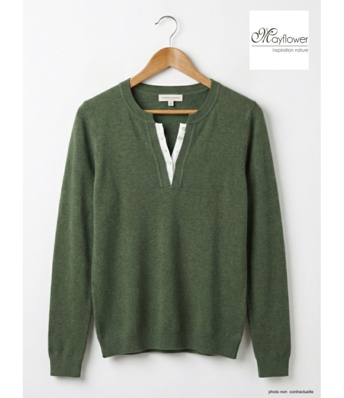 Pull Femme Col Fantaisie Mayflower Papaye1k - Kaki & Boutons