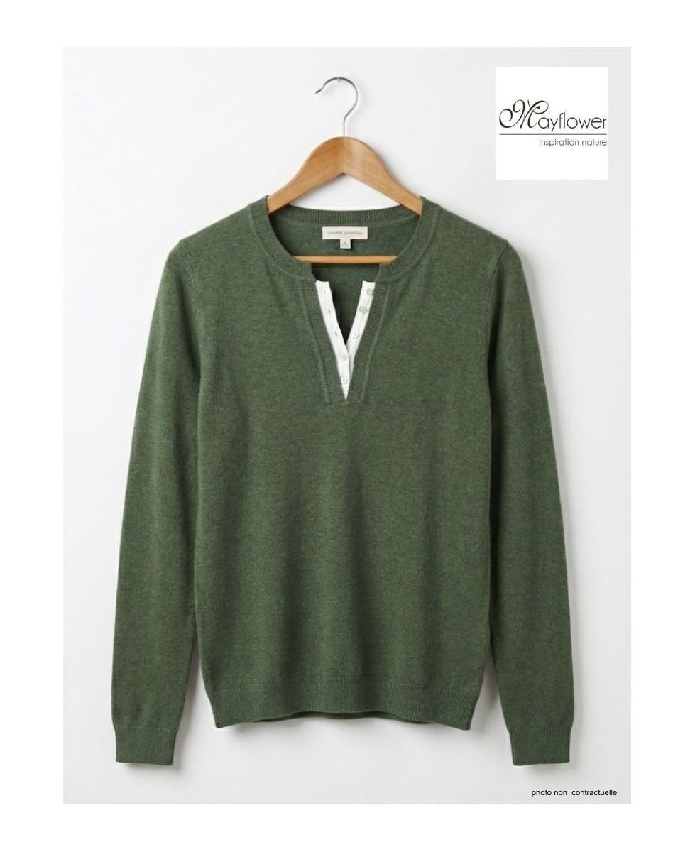 Pull Femme Col Fantaisie Mayflower Papaye1k - Kaki & Boutons