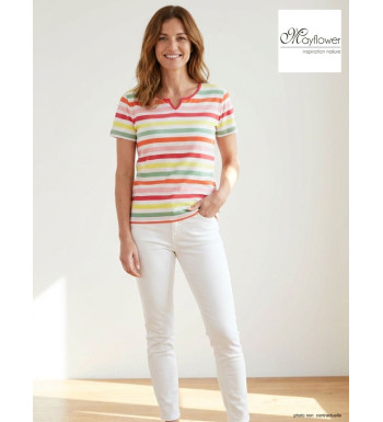 Tee-shirt Femme Mayflower Echo1r - Rayures Multicolores & Col Fantaisie