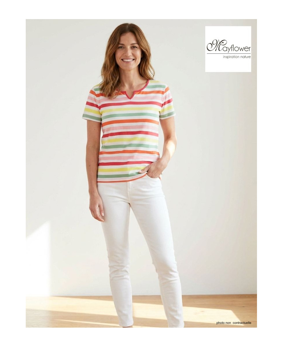 Tee-shirt Femme Mayflower Echo1r - Rayures Multicolores & Col Fantaisie