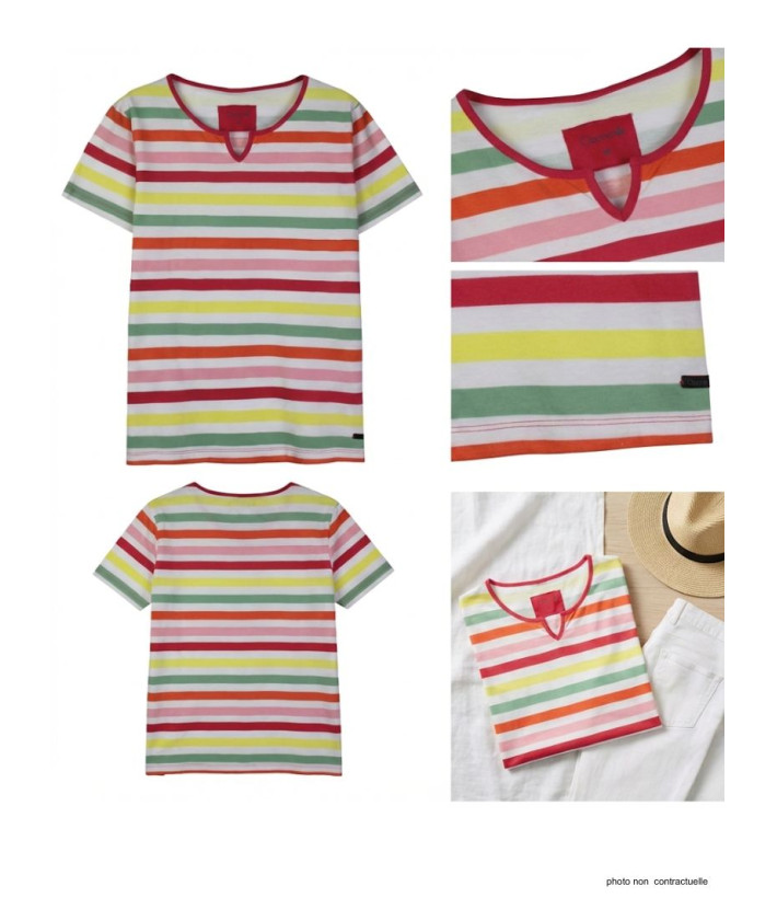 Tee-shirt Femme Mayflower Echo1r - Rayures Multicolores & Col Fantaisie