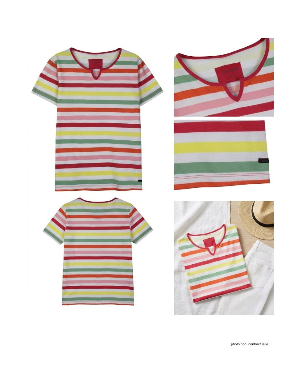 Tee-shirt Femme Mayflower Echo1r - Rayures Multicolores & Col Fantaisie