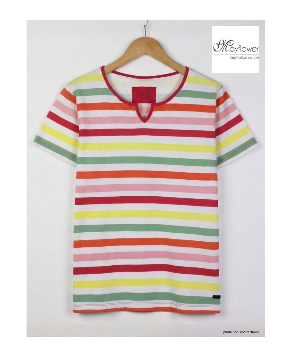 Tee-shirt Femme Mayflower Echo1r - Rayures Multicolores & Col Fantaisie