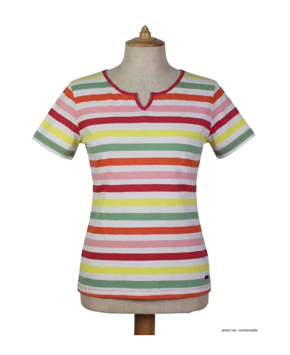 Tee-shirt Femme Mayflower Echo1r - Rayures Multicolores & Col Fantaisie