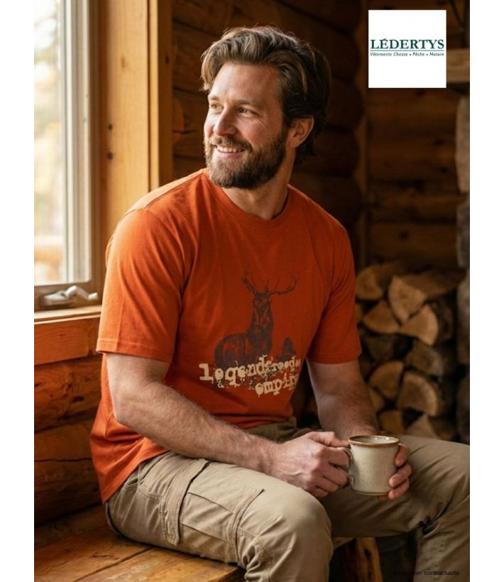 Tee-shirt Chasse Orange Ledertys LY0599O avec Motif Cerf