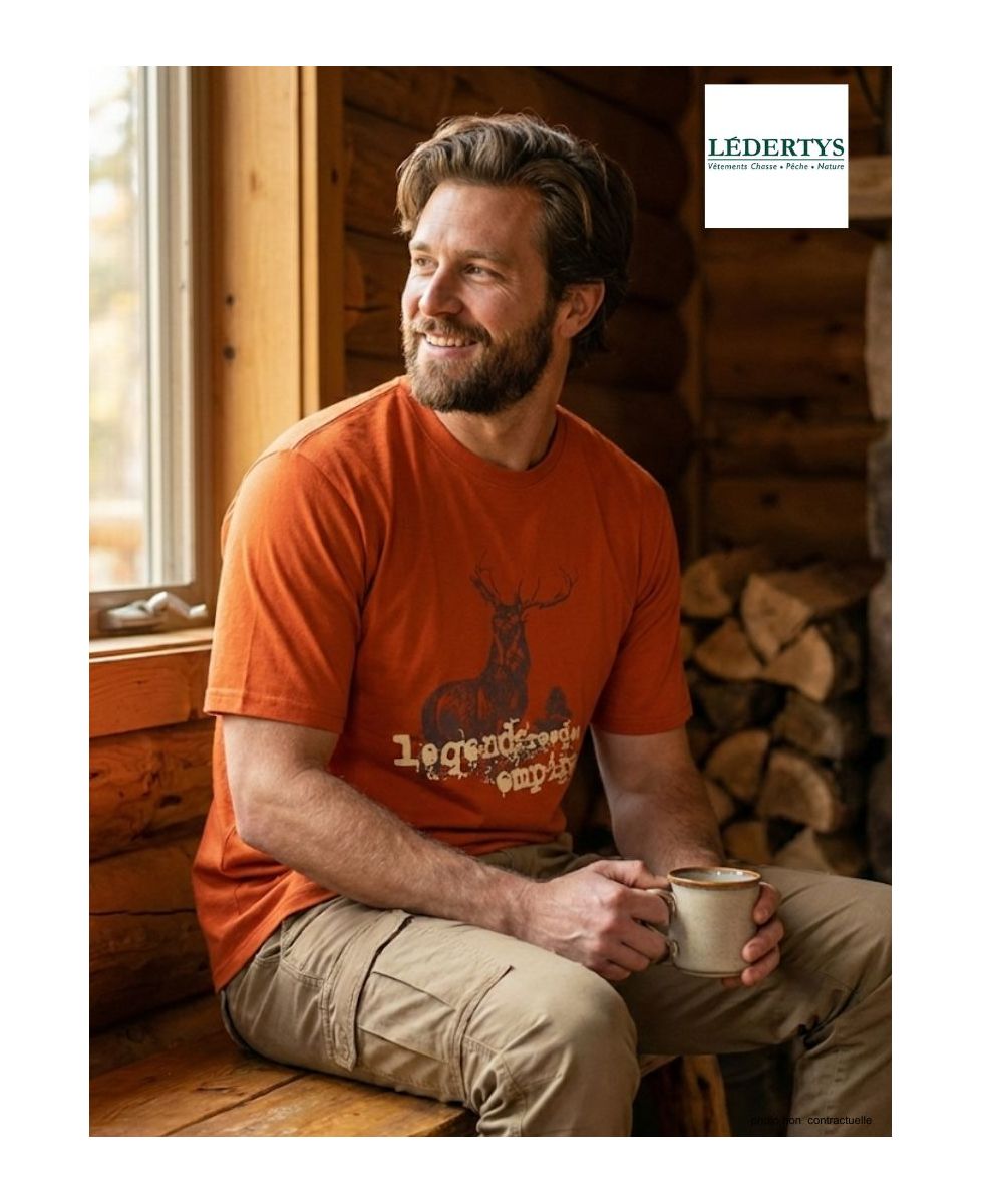 Tee-shirt Chasse Orange Ledertys LY0599O avec Motif Cerf