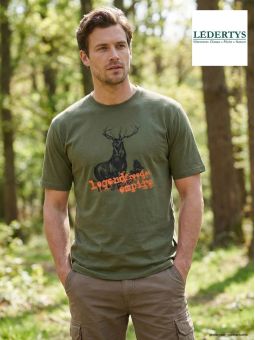 Tee-shirt Chasse Homme Ledertys LY0599K Kaki avec Motif Cerf