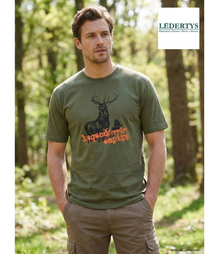 Tee-shirt Chasse Homme Ledertys LY0599K Kaki avec Motif Cerf