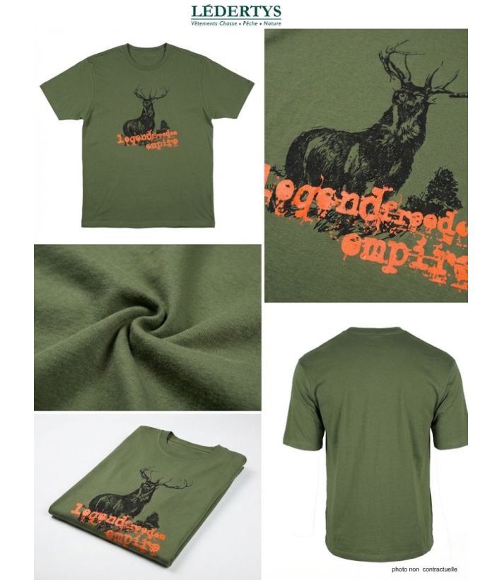 Tee-shirt Chasse Homme Ledertys LY0599K Kaki avec Motif Cerf