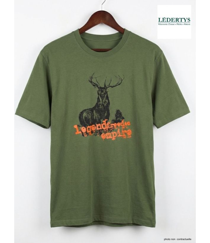 Tee-shirt Chasse Homme Ledertys LY0599K Kaki avec Motif Cerf