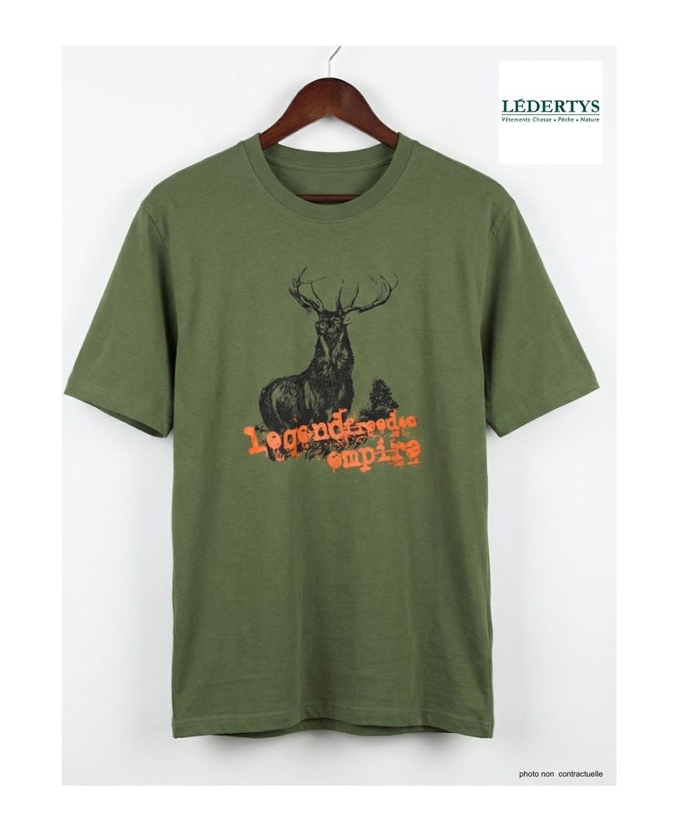 Tee-shirt Chasse Homme Ledertys LY0599K Kaki avec Motif Cerf