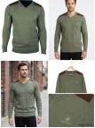 Pull Col V Homme Winchester Panel2 Vert Marine avec Renforts Suédine