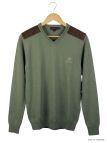 Pull Col V Homme Winchester Panel2 Vert Marine avec Renforts Suédine