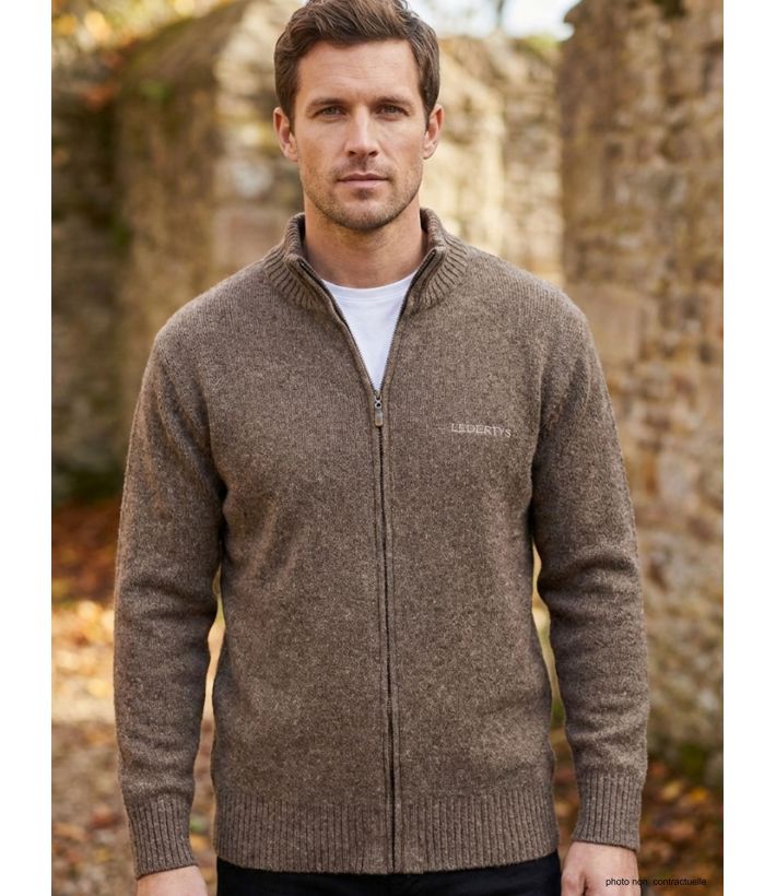 Cardigan Full Zip Homme Ledertys Marron en Laine LY0717