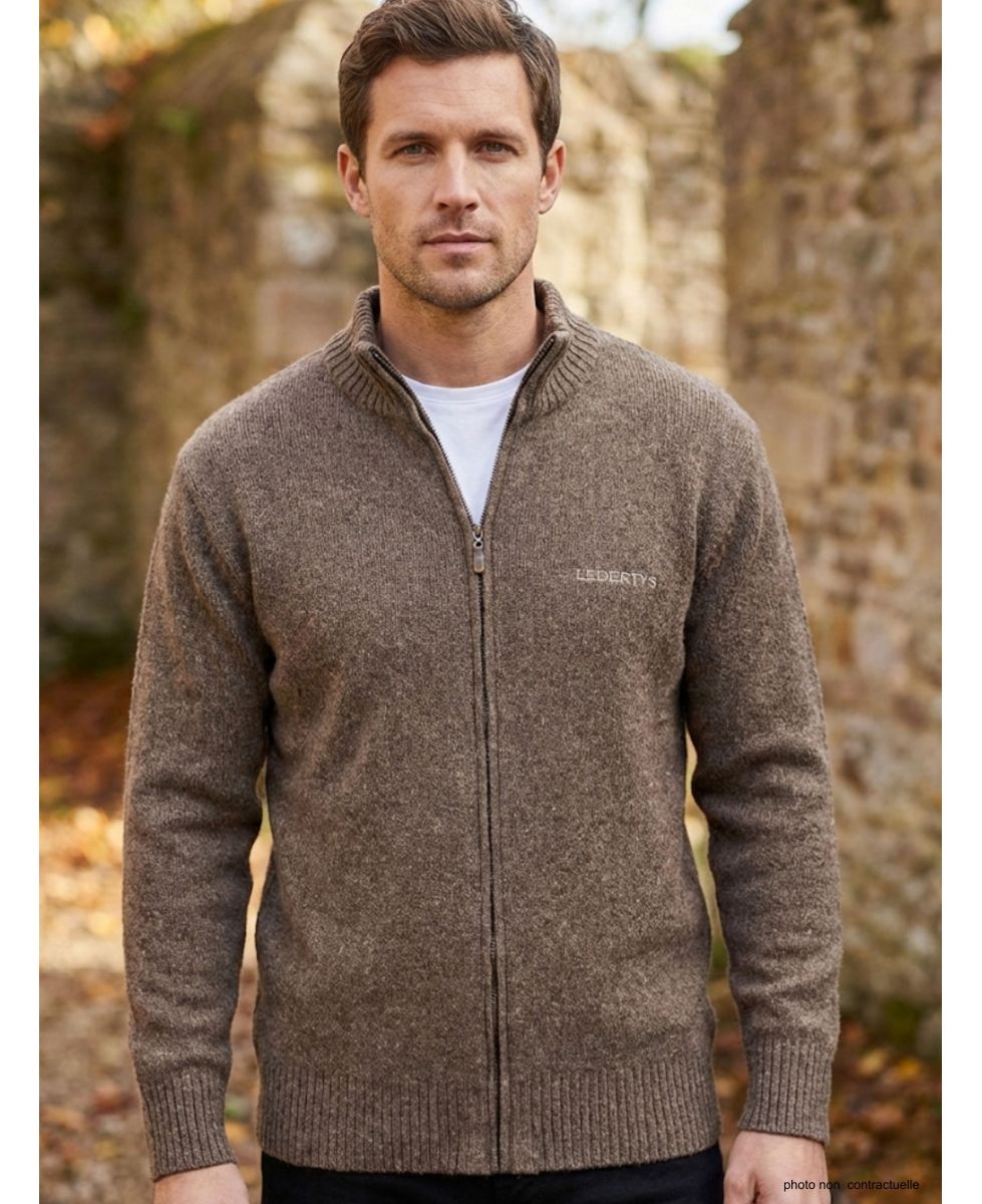 Cardigan Full Zip Homme Ledertys Marron en Laine LY0717