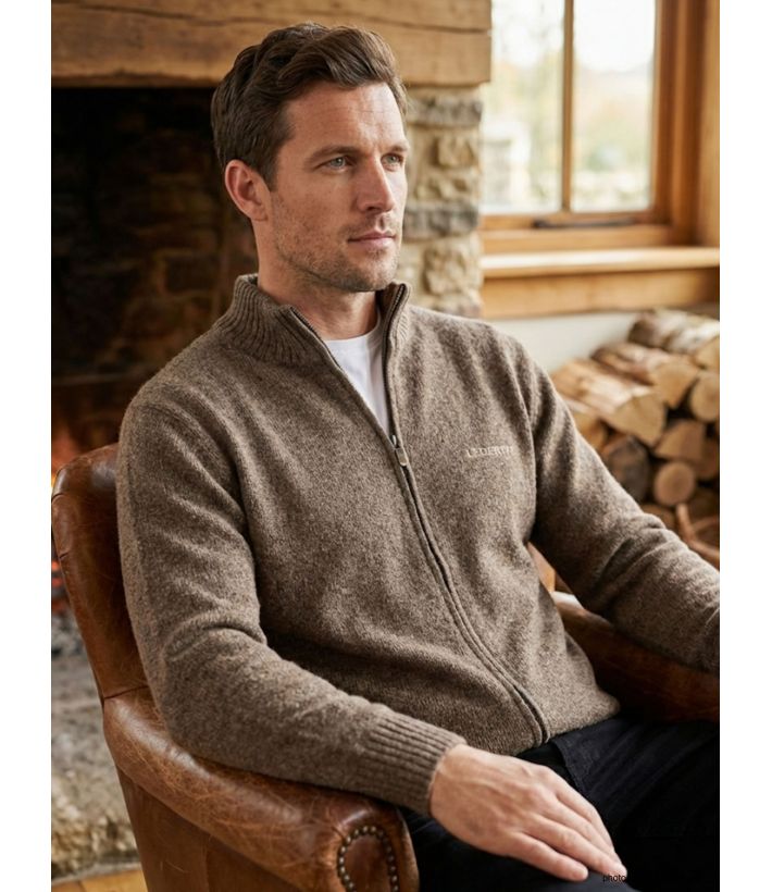 Cardigan Full Zip Homme Ledertys Marron en Laine LY0717