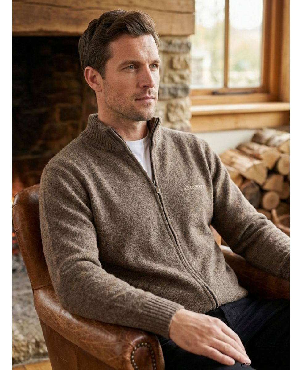 Cardigan Full Zip Homme Ledertys Marron en Laine LY0717