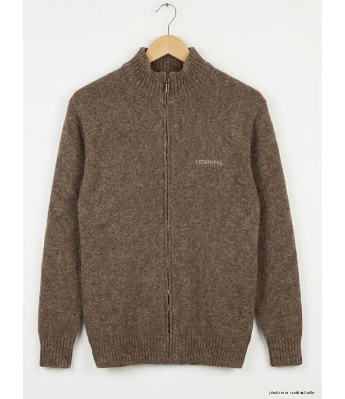 Cardigan Full Zip Homme Ledertys Marron en Laine LY0717